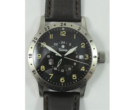Tutima FX UTC automatic stainless steel gentleman's bracelet watch, ref. 633 04, rotating bezel, black dial with Arabic numer
