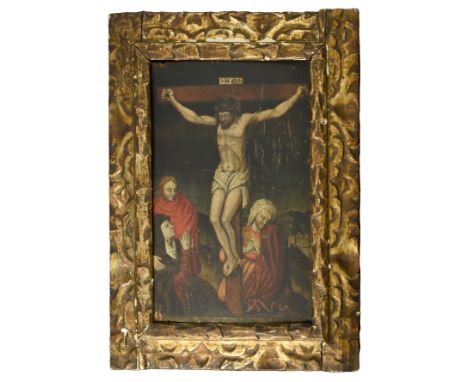 {Golgatha} mit den beiden Marien und Johannes. Öl/Holz. 18. Jh. 39 x 28 cm. R