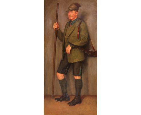 {Hans von Faber du Faur. 1863 Stuttgart - 1940 München.} Sign. Verso bet. "Freiherr von P." Lebensgroßes Portrait eines Jäger