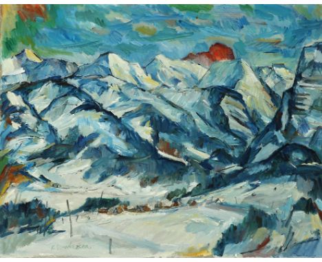 {Karl Schwärzler. 1907 - Lustenau - 1990. Studierte in Wien, u.a. bei Carl Fahringer.} Sign. Blick auf die Kanisfluh an einem