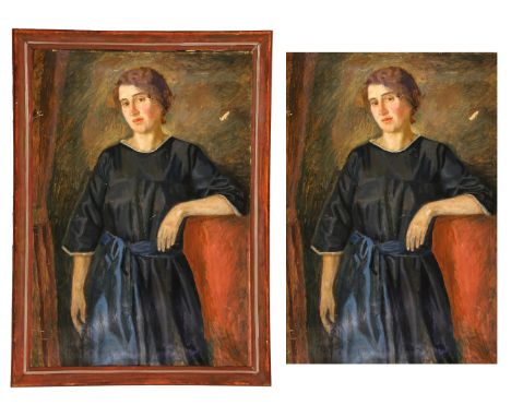 {Hans von Faber du Faur. 1863 Stuttgart - 1940 München.} Lebensgroßes Dreiviertelportrait einer Dame im blauen Kleid. Öl/Ktn.