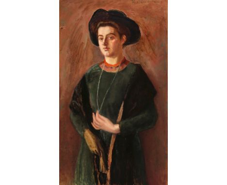 {Hans von Faber du Faur. 1863 Stuttgart - 1940 München.} Sign. Verso Nachlaßstempel. Portrait einer Dame im grünen Kleid. Öl/