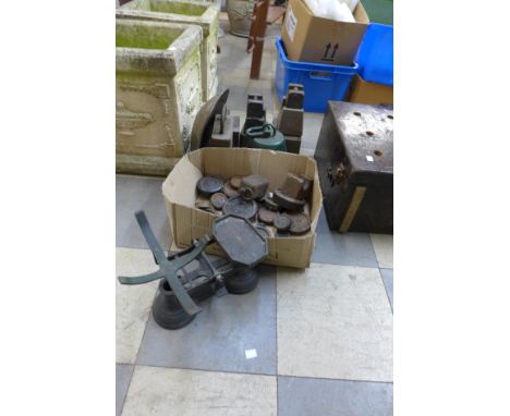 A set of vintage scales and cast iron weights 