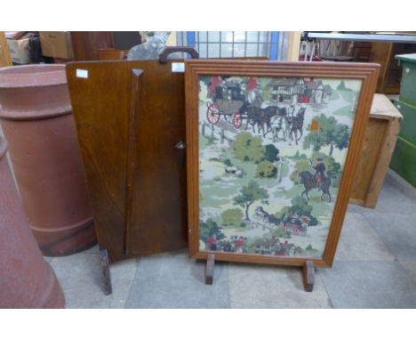 An Art Deco firescreen and a tapestry firescreen 