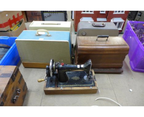 Five vintage sewing machines 