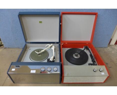 Two vintage portable record players 