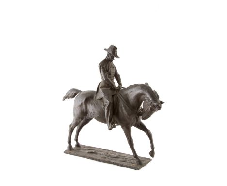 RAFFAELLO ROMANELLI (Firenze 1856-1928). Bronze sculpture depicting "CHARLES ALBERT OF SAVOY ON HORSEBACK". Signed at the bas