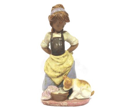 Lladro Gres figurine, Girl With A Dog, H: 27 cm, no cracks or chips. P&amp;P Group 2 (£18+VAT for the first lot and £3+VAT fo