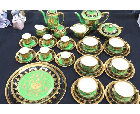 Thirty eight pieces of Noritake tea and coffee service, slight wear to gilt, no chips or cracks, largest D: 31 cm. P&amp;P Gr