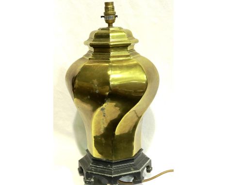 Large 1980s brass lamp, H: 44 cm. Not available for in-house P&amp;P 