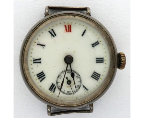 Silver cased Trench style wristwatch head, not working at lotting. P&amp;P Group 1 (£14+VAT for the first lot and £1+VAT for 