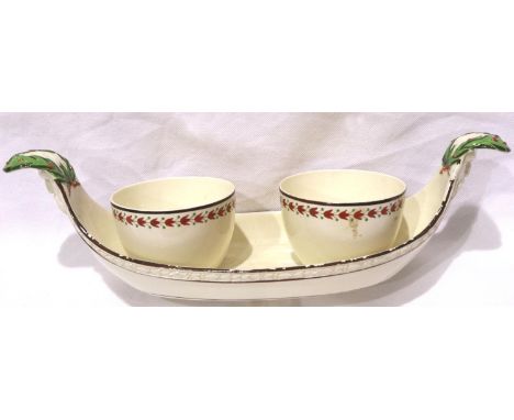 Wedgwood Etruria 19th century condiment boat, retailers stamp for James Powell of Whitefriars Glassworks, L: 35 cm. Some loss