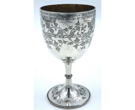 Hallmarked silver mid Cheshire Farmers Association on Victorian trophy dated 1896, London assay, H: 16 cm, 210g. P&amp;P Grou