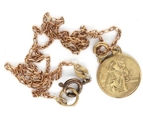 9ct gold St Christopher pendant on a 9ct gold chain, 3.4g, chain L: 44 cm. P&amp;P Group 1 (£14+VAT for the first lot and £1+