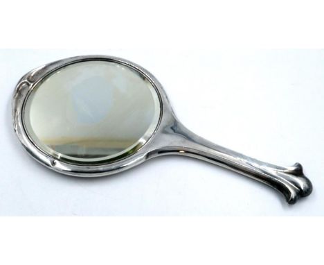 Hallmarked silver hand held mirror, Birmingham assay, L: 32 cm. P&amp;P Group 1 (£14+VAT for the first lot and £1+VAT for sub