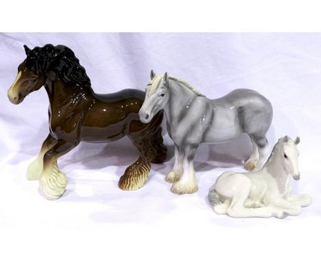 Two Beswick horses and another, largest H: 22 cm, small chip to ear. P&amp;P Group 3 (£25+VAT for the first lot and £5+VAT fo