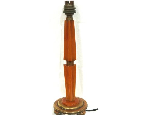 Art Deco orange Bakelite and copper lamp base, overall H: 31 cm, light surface scratches to base and some parts of the backli
