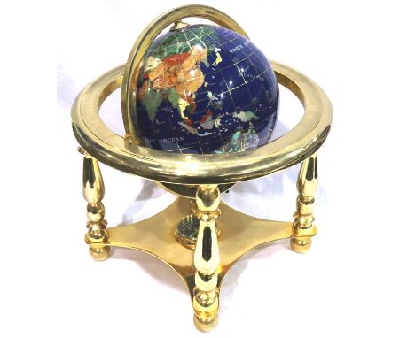 Globe with semi precious stones set in a bass stand, D: 20 cm. P&amp;P Group 1 (£14+VAT for the first lot and £1+VAT for subs