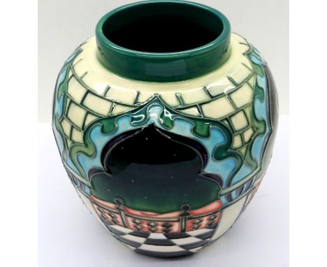 Moorcroft vase designed with a desert and night sky, H: 15 cm, no cracks or chips. P&amp;P Group 1 (£14+VAT for the first lot