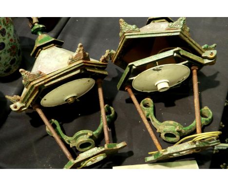 Two Victorian copper lantern frames, H: 62 cm. P&amp;P Group 3 (£25+VAT for the first lot and £5+VAT for subsequent lots) 