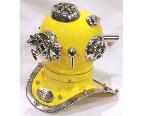Chrome and yellow divers helmet, H: 22 cm. P&amp;P Group 2 (£18+VAT for the first lot and £3+VAT for subsequent lots) 