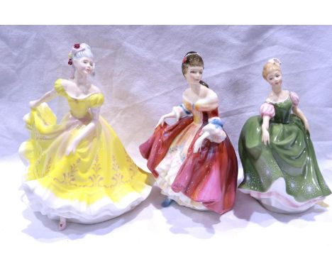 Three Royal Doulton ladies figurines, Ninette HN 2379, Michelle HN 2234 and Southern Belle HN 2229, largest H: 24 cm, slight 