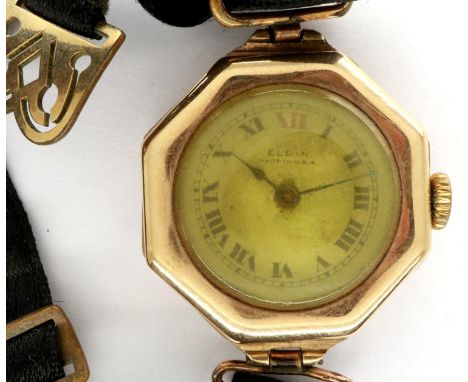 ELGIN: 9ct gold cased ladies mechanical wristwatch, not working at lotting. P&amp;P Group 1 (£14+VAT for the first lot and £1