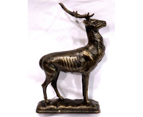 Bronzed cast iron stag on a base, H: 29 cm. P&amp;P Group 2 (£18+VAT for the first lot and £3+VAT for subsequent lots) 