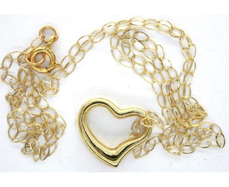 9ct gold heart pendant on a 9ct gold chain, chain L: 40 cm, combined 0.5g. P&amp;P Group 1 (£14+VAT for the first lot and £1+