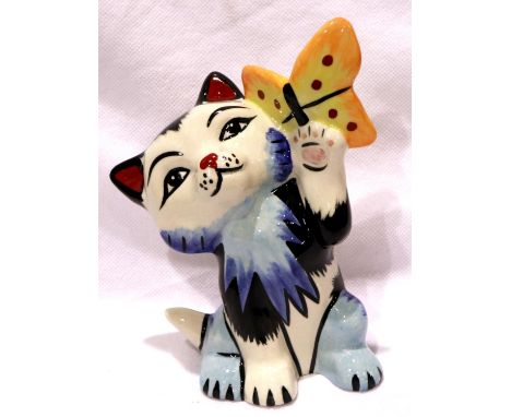 Lorna Bailey butterfly cat, H: 14 cm, no cracks or chips. P&amp;P Group 1 (£14+VAT for the first lot and £1+VAT for subsequen