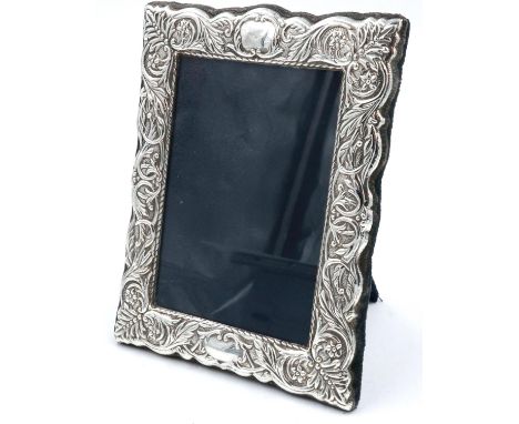 Hallmarked silver ornate photograph frame, 16 x 13 cm, very slight dents and scratch marks to the edges of the silver, overal