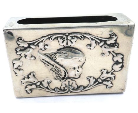 Hallmarked silver matchbox holder with Cherub design, 70 x 40 mm, 27g. P&amp;P Group 1 (£14+VAT for the first lot and £1+VAT 