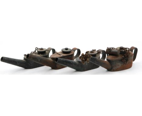 Four British Rail paraffin fog lamps, largest L: 20 cm. P&amp;P Group 2 (£18+VAT for the first lot and £3+VAT for subsequent 