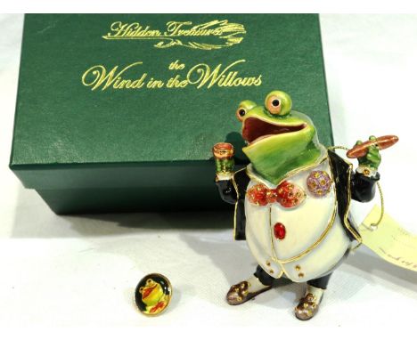 Hidden Treasures, Wind In The Willows, enamelled frog trinket box, with matching badge, H: 10 cm, boxed. P&amp;P Group 1 (£14