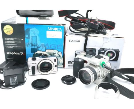 Canon EOS M digital camera and a Minolta Dimage 7 digital camera. P&amp;P Group 2 (£18+VAT for the first lot and £3+VAT for s