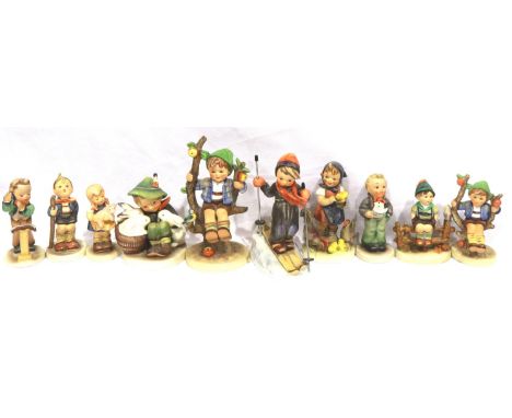 Ten Goebel figures, largest H: 14 cm, no cracks or chips. P&amp;P Group 3 (£25+VAT for the first lot and £5+VAT for subsequen