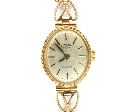 Rotary: 9ct gold ladies quartz wristwatch on a 9ct gold bracelet, requires battery, 5.8g. P&amp;P Group 1 (£14+VAT for the fi