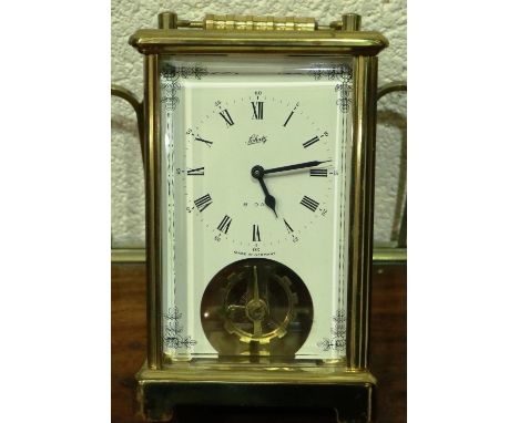 Schatz eight day brass carriage clock, H: 18 cm. P&amp;P Group 3 (£25+VAT for the first lot and £5+VAT for subsequent lots) 
