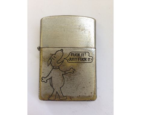A mid 20th century American Zippo (Bradford) chrome plate cased cigarette lighter decorated with Snoopy Caricature exclaiming
