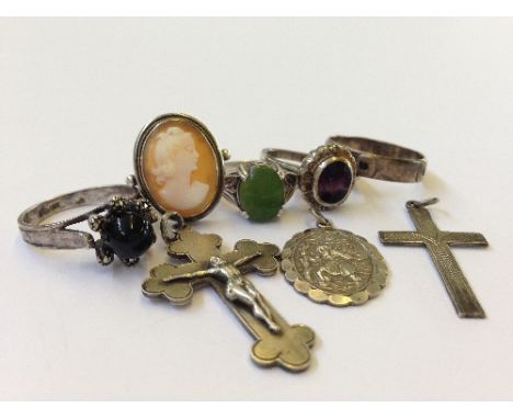 A small quantity of various silver jewellery items including a Blue John set ring.