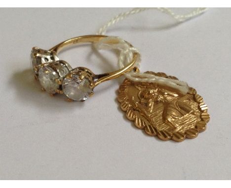 A 9 carat gold St Christopher Medallion together with a dress ring set cubic zirconia.(W060691)(N80974)