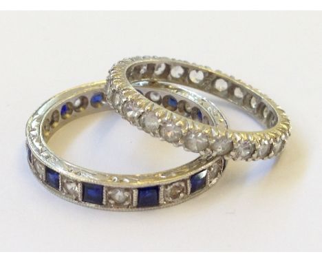 A 9 carat white gold sapphire and diamond set Eternity ring together with a paste set similar ring.