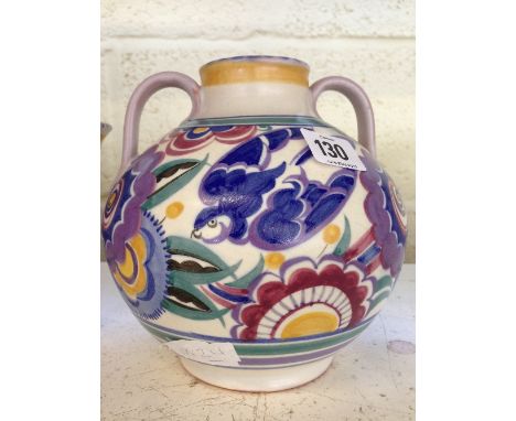 A Carter Stabler Adams Limited Poole Pottery twin handled globular vase, shape 202, decorated in the HE pattern by Vera Bridl