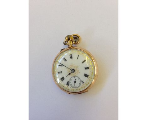 A 14 carat gold cased fob watch decorated as a blue viola (minor fault to enamel).

