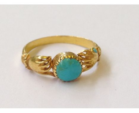 An antique Fede Gimmel turquoise set yellow coloured (gold) ring.