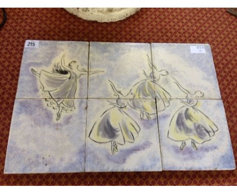A Poole Carters panel comprising of six tiles decorated with four dancing ballerinas