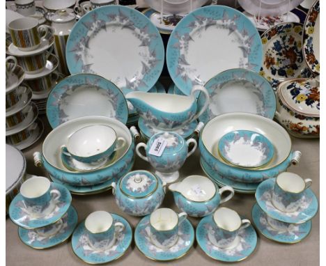 A Wedgwood Buxton pattern dinner service, W4131, comprising dinner plates, breakfast plates, side plates, soup bowls, fruit b