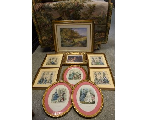 Pictures and Prints - a set of four 19th century engravings, The Last and Newest London and Paris Fashions 1844, framed; othe