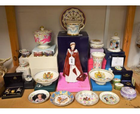 A Royal Worcester figure, Queen Elizabeth II 80th Birthday 2006, boxed; a Coalport Princess Anne wedding 1973 decorative vase