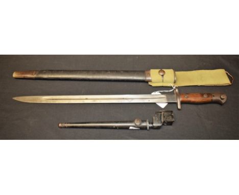 A British 1907 pattern Sword bayonet and scabbard; another British No 4 Mk2 (2)